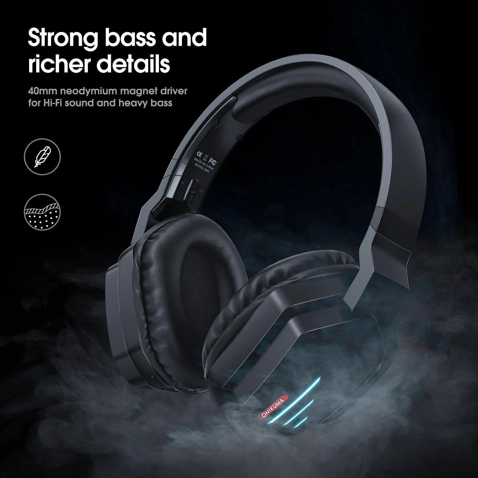Diadema ONIKUMA B60 — Gaming 50mm con LED - 2