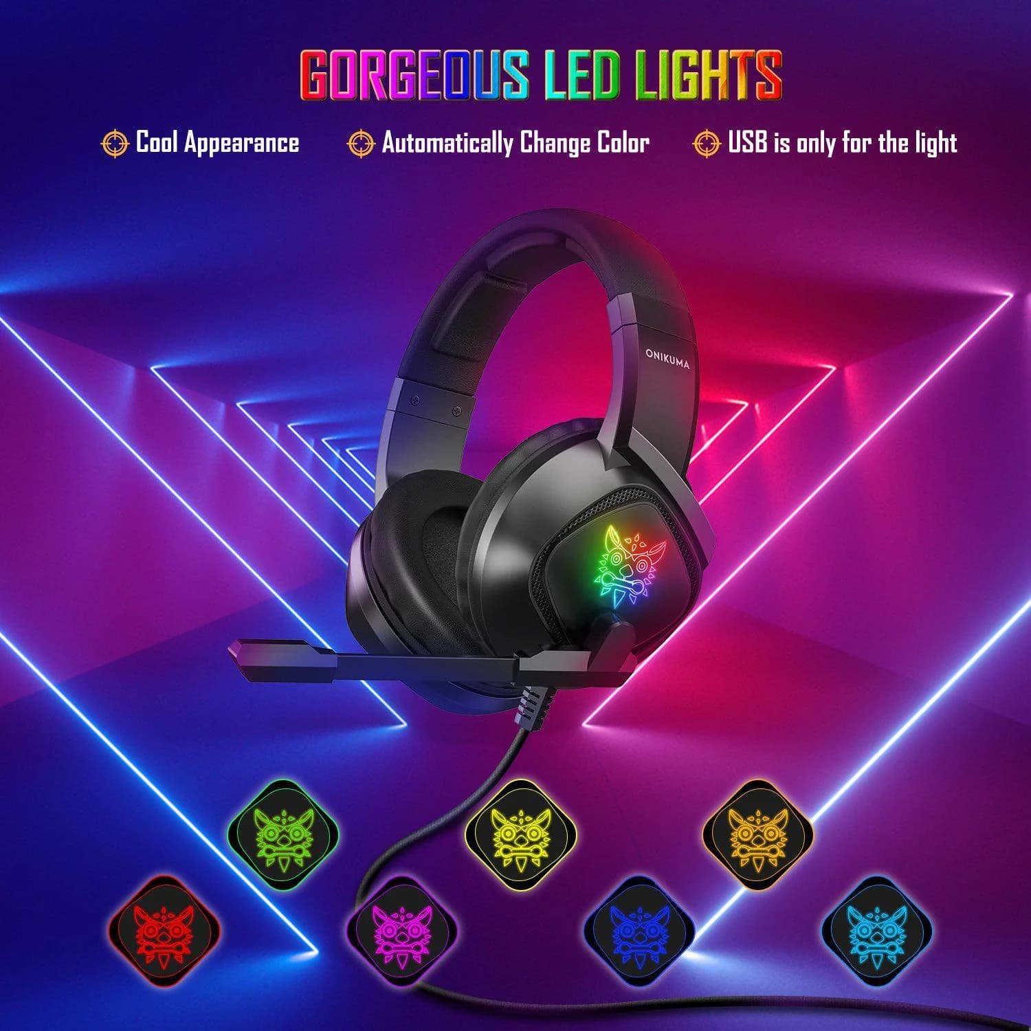 Diadema ONIKUMA K19 — Gaming RGB 40mm - 2