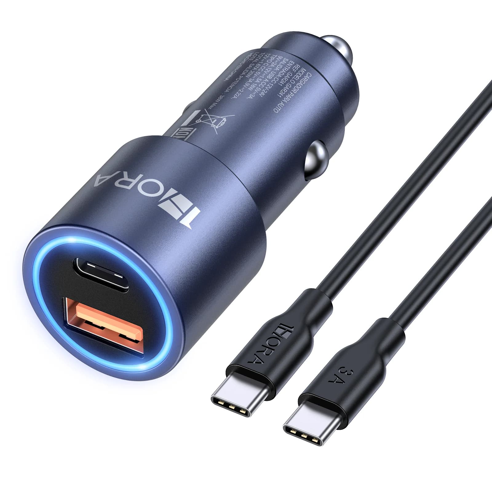 Cargador Auto 1HORA GAR241 — 38W USB-A + Tipo C - 2